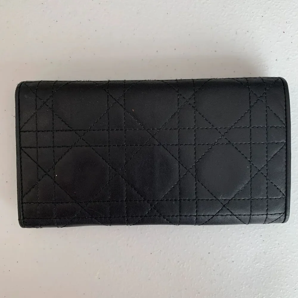 Christian Dior cannage Black leather long wallet authentic with COA